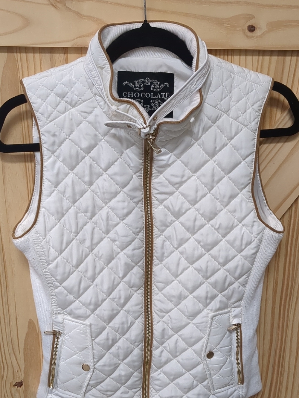 Chocolate Quilted Vest with Gold Zippers